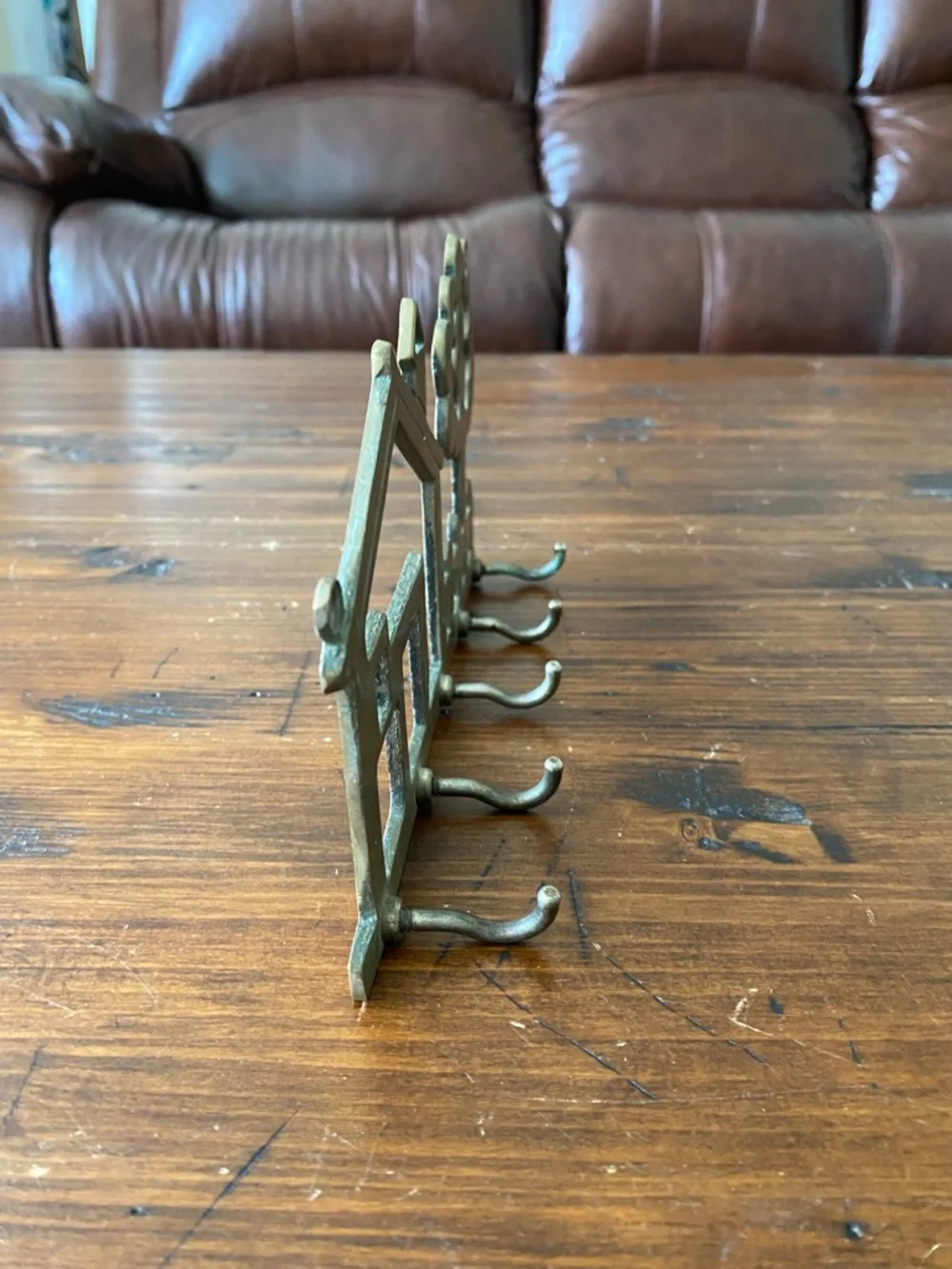 Vintage Solid Brass Wall Key Ring‎ Holder 5 Hook with House & Tree Design Taiwan